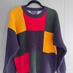 Vintage 90s Tommy Hilfiger Colorblock Sweater XL Chuck Knit‎ Streetwear Rugby